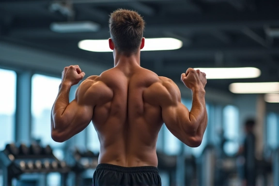 Isang abstract na larawan ng isang lalaki na nag-eehersisyo sa gym, sumisimbolo sa fitness at lakas, na may modernong malinis na disenyo.