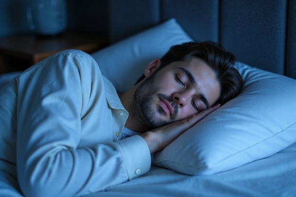 Isang abstract na larawan ng isang lalaki na natutulog nang mahimbing, sumisimbolo sa kahalagahan ng sapat na tulog para sa kalusugan, walang teksto.