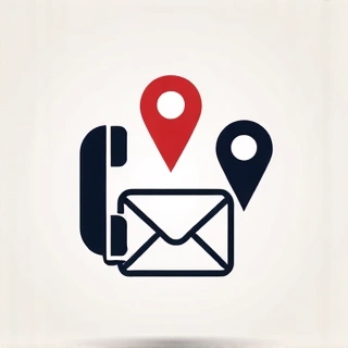 Contact information icon with phone, email, and location symbols